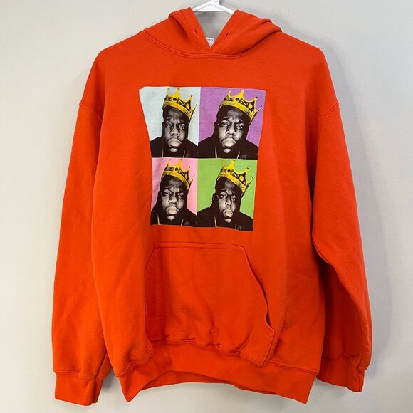 Biggie Smalls The Notorious B.I.G. King Hoodie Hooded Sweatshirt Orange Medium - Picture 4 of 5